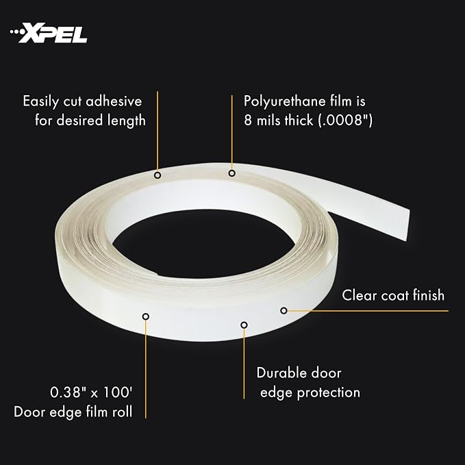 Door Edge Guard Protection Film Roll, 3/8" x 100' - Car or Truck Doors, Protective Barrier Against Minor Scratches, Paint Chips, Door Edge Impact, and Dings - Prevents Damage and Possible Rust