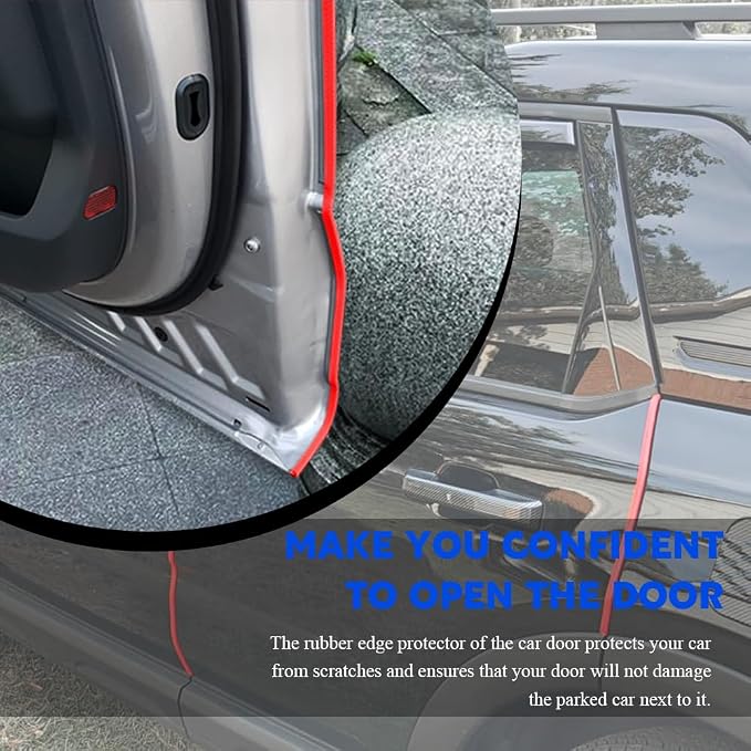 16.4Ft(5M) Car Door Edge Guards, Car Door Protector, U Shape Edge Trim Rubber Anti-Collision Seal Protector, No Glue Required Auto Entry Guard Seal Strips Fit for Trucks SUVs Sedans (Red)