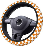 Yellow Checkered Steering Wheel Cover for Women,Universal Auto Steering Wheel 14-15 Inch Car Interior Accessories with 2PCS Car Coasters,Suitable for Men and Women
