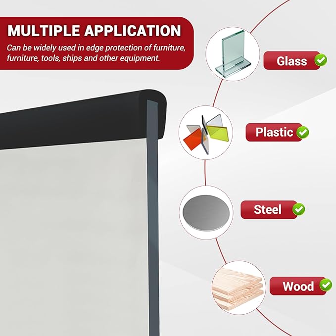 Rubber Edge Trim, 1/8" (3mm) Self Adhesive Flexible U Channel Edge Protecter for Sheet Metal, Glass, Flexiglass and Plywood, Fit for 7/64"-5/32" Width Edge, Black Color, 10Ft, EPDM Material