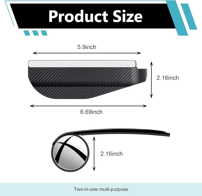 2PCS Car Blind Spot Mirrors, 2-in-1 Car Rearview Eyebrows with 360 Degrees Adjustable Blind Spot Mirror, Self-adhesive Anti Rain Accessories, Enhances Visibility Safety (Black)