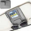 Car Sun Visor Organizer, PU Leather Vehicle Visor Document Storage Pocket for Sunglass Card Pen, Multifunctional Automotive Interior Holder Accessories, Universal Fit (Gray)