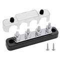 4 x #10 (M5) Studs Bus Bar, 4.2" Ground Distribution Block Brass Battery BusBar Junction with Cover for Auto Boat Amplifier and More (Black)