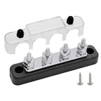4 x #10 (M5) Studs Bus Bar, 4.2" Ground Distribution Block Brass Battery BusBar Junction with Cover for Auto Boat Amplifier and More (Black)