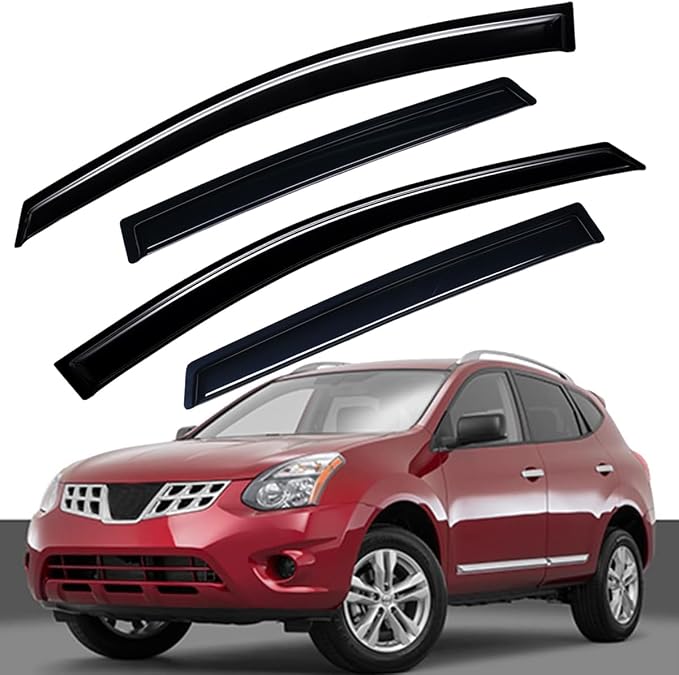 Extra Durable Outside-Mount Auto Vent Window Visor, Fits 2009-2013 Nissan Rogue, 2014-2015 Rogue Select, UV Protection Rain Guard, Original Wind Deflector, No-Drilling, Dark Smoke, 4-Pcs