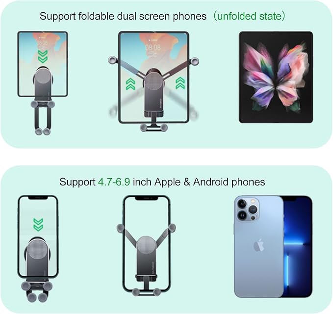 Z Fold 5 Car Mount, [Without CASE] Aluminum Universal Vent Z Fold 6 Acessories for Galaxy Z Fold 7 6 5 4 3 2 S25 Ultra Pixel 9 Pro Fold iPhone 16 15
