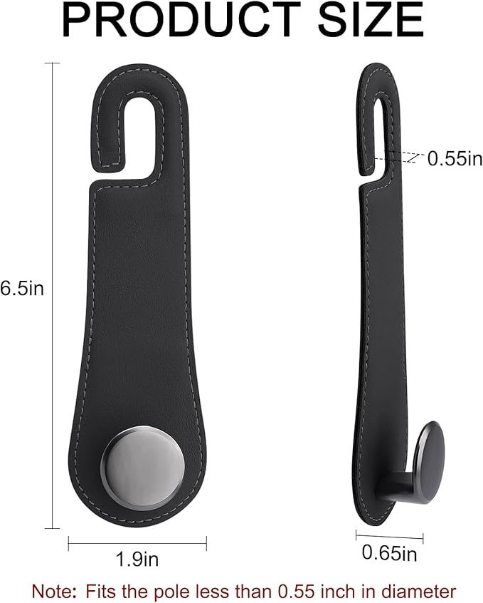 Leather Car Seat Storage Hanger, 2 Pack, Stylish Seat Organizer Hooks for Purses, Bags, Coats, Umbrellas, Black