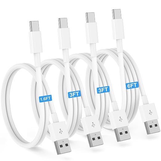 Car CarPlay Cable for iPhone 17, 16, 15 USB C Charger Cord,4-Pack 1.6 FT+3 FT+3 FT+6 FT USB A to USB C Charging Cable for Apple iPhone 17/17 Pro/Air/16e/16/15 Pro Max/Plus Cord, White
