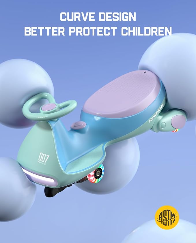 N7 Pro Electric Wiggle Car, Rechargeable Battery, CyberWiggle, 2 in 1 Swing Car, 2 Speeds Max 4 Mph, Anti-Rollover, Flashing Wheels, Bluetooth, Ages 3+, 150 Lbs, Glacier Blue
