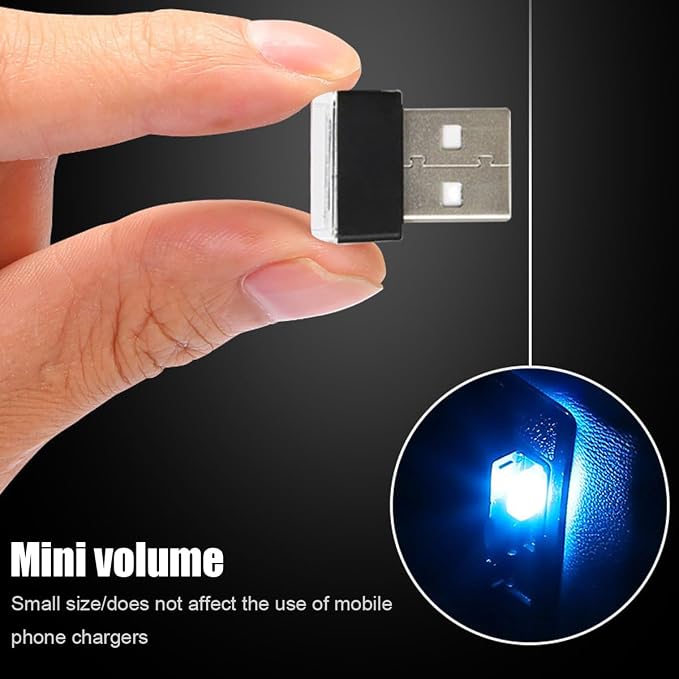 Car Interior Atmosphere Lamp, Plug-In USB Interface LED Vehicle Ambient Lighting Kit, Portable Mini Automotive Night Light Decoration Accessories, Universal for SUV, Sedan, Truck (Ice Blue)