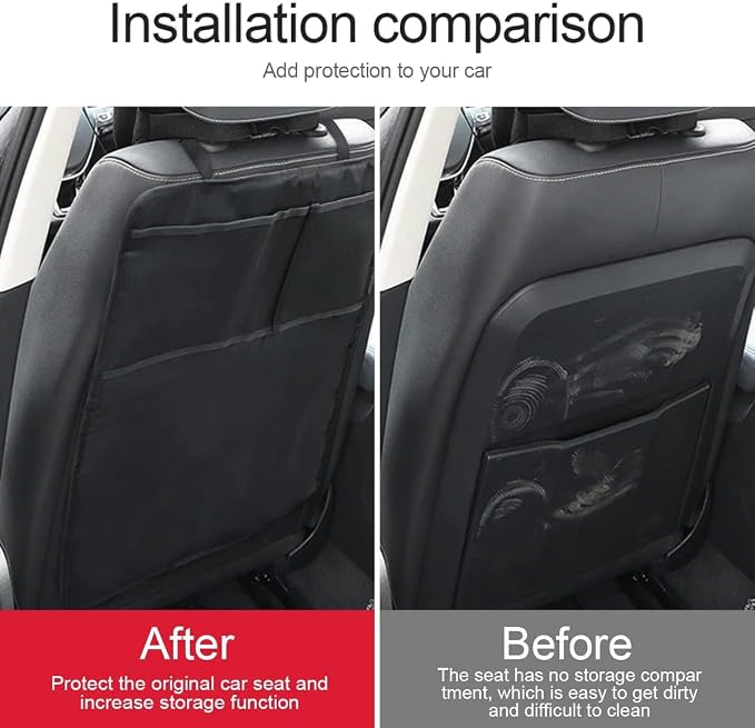 Heavy Duty Kick Mat, 2 Pack Car Seat Back Protectors, Upgraded Waterproof Fabric, Car Back Seat Cover for Kids, Pets with 3 Reinforced Mesh Storage Pockets