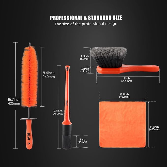 8Pcs Wheel & Tire Brush Car Detailing kit, Easy Reach Wheel and Rim Brush, 5pcs Detailing Brushes, Short Handle Cleaning Brush, 1pc Microfiber Cleaning Cloth, Great to Clean Dirty Tires
