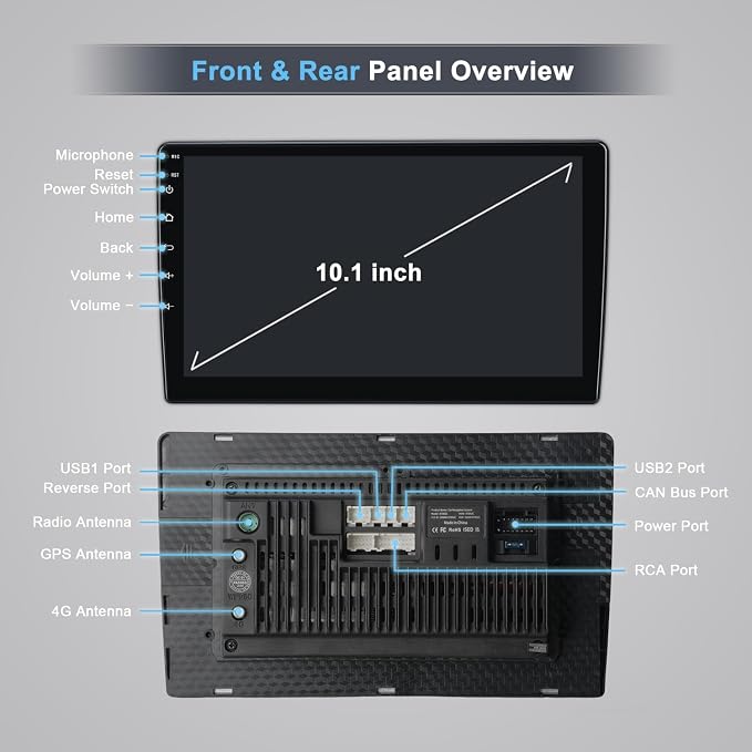 Car Stereo for Toyota Tundra 2007–2013, Sequoia 2008-2018, 10.1" HD Touch Screen, Android 15, 6GB RAM 128GB ROM, Wireless CarPlay & Android Auto, Bluetooth 5.0/WiFi 6, GPS, HD Backup Camera