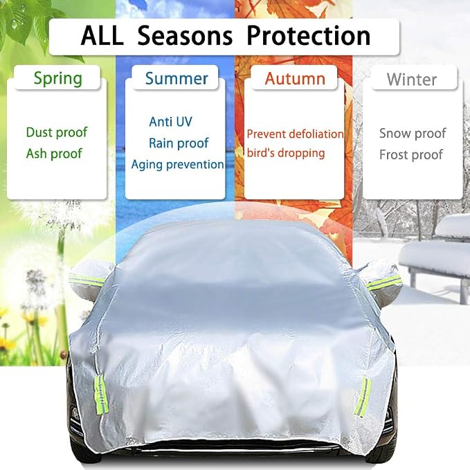Half Car Cover All Weather Car Body Cover Sunshade Cover Snow Cover Waterproof Snowproof Universal 210D Oxford Fabric (Fit Small/Medium Size Pickup (Crew Cab))