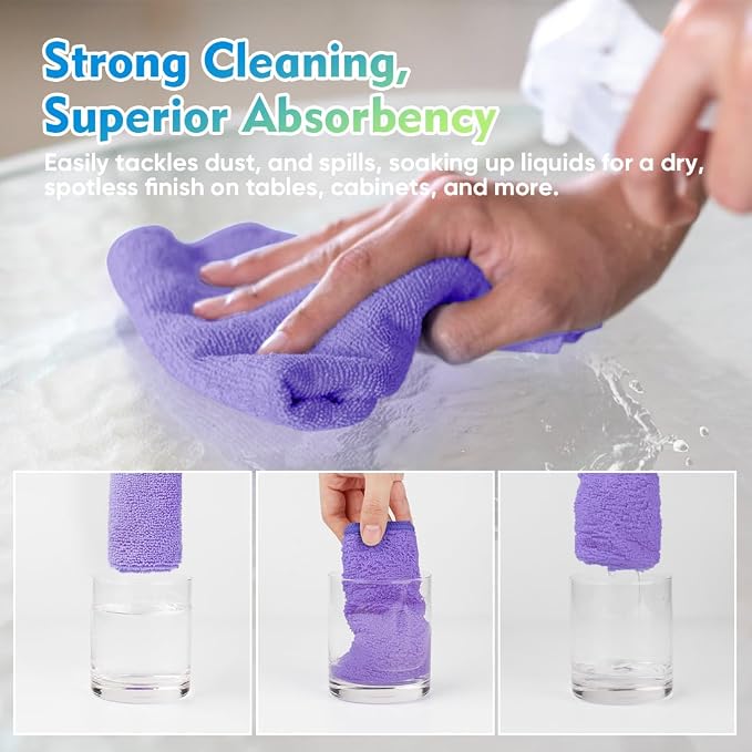 Purple Microfiber Cleaning Cloth 12 Pack 12.5 x 12.5 Inch Microfiber Towels for Cars Ultra Absorbent Cleaning Rags Lint Free Cleaning Towels for Household Kitchen, Window Car
