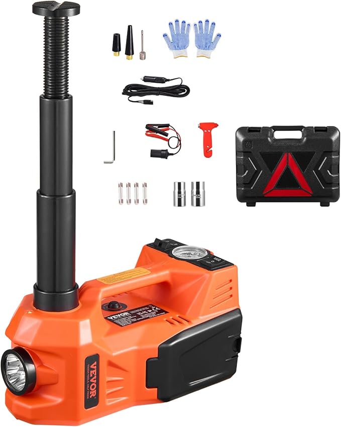 Electric Car Jack, 5 Tons /11000 lbs Electric Jack with Built-in Inflator, 12V Adjustable Tire Change Replacement with Secure Hammer & LED Light, Portable Jack kit for Sedan, SUV, Truck