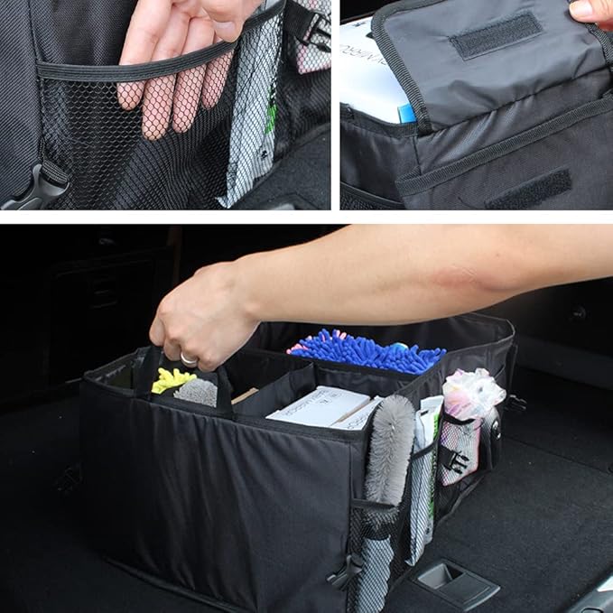 Trunk Organizer Car Basket for Car SUV Sedan Home Groceries | Trunk Storage Tote Organizer Small Collapsible Bins for Family House Groceries Snack Cleaning Tools First Aid Kit