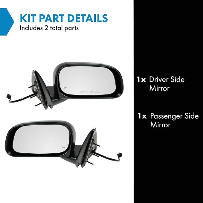 2 Piece Driver and Passenger Side Mirror Assembly Set Electric Adjustment Heated No Memory Textured Compatible with 2005-2010 Dodge Dakota 2006-2009 Mitsubishi Raider 2011 Ram Dakota CH1320237