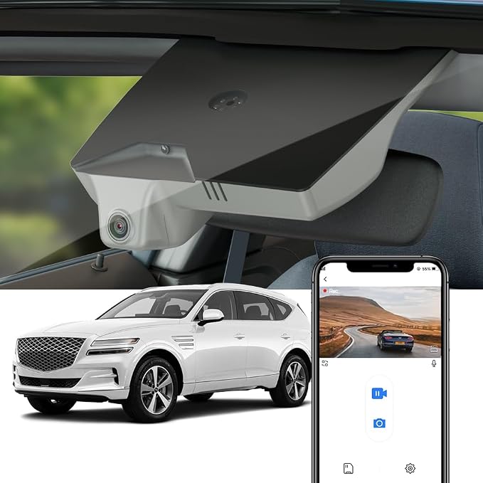 4K Dash Cam Suitable for Genesis GV80 2021-2025 (HD2-T6010/Black Cover), OEM Factory Look, 2160P UHD Video, Built-in WiFi & APP, Loop Recording, Gravity Sensor, Plug & Play, 64GB Card