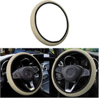 Elastic Stretch Steering Wheel Cover, Universal 15 Inch Automotive Steering Wheel Cover, Microfiber Breathable Ice Silk, Anti-Slip, Odorless, Easy Carry,Warm in Winter and Cool in Summer (Beige)