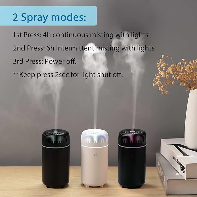 Car Diffuser Humidifier USB Aromatherapy Essential Oil Air Freshener USB Cool Mist Mini Portable Diffuser for Car Home Office Bedroom (Black)