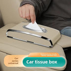 Faux Leather Car Tissue Holder for Interior, Multi-Function Tissue Box, Armrest & Back Seat Tissue Organizer, Sleek Kleenex Holder (Beige Flat)