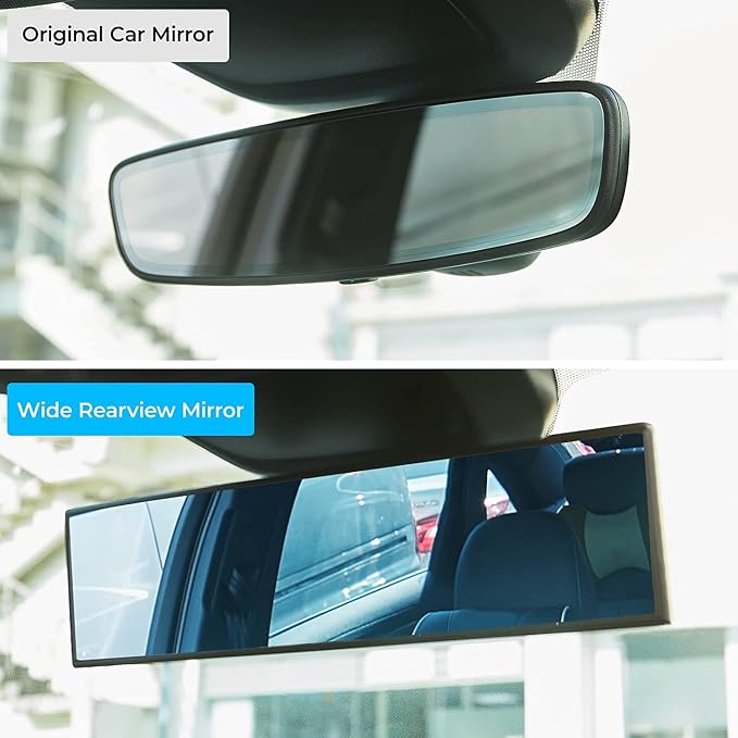 Rear View Mirror, Universal 12 Inch Panoramic Convex Rearview Interior Clip-on Wide Angle Mirror to Reduce Blind Spot Effectively for Car SUV Trucks - Blue