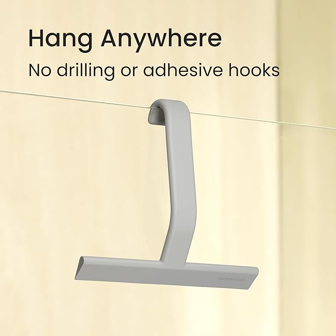 JustHang Shower Squeegee for Glass Doors, All-One-Piece Award-Winning Silicone Squeegee with Built-in Hook for Bathroom, Window, Mirror, Tile Wall, Car, Streak-Free Cleaner Tool,10-Inch Gray