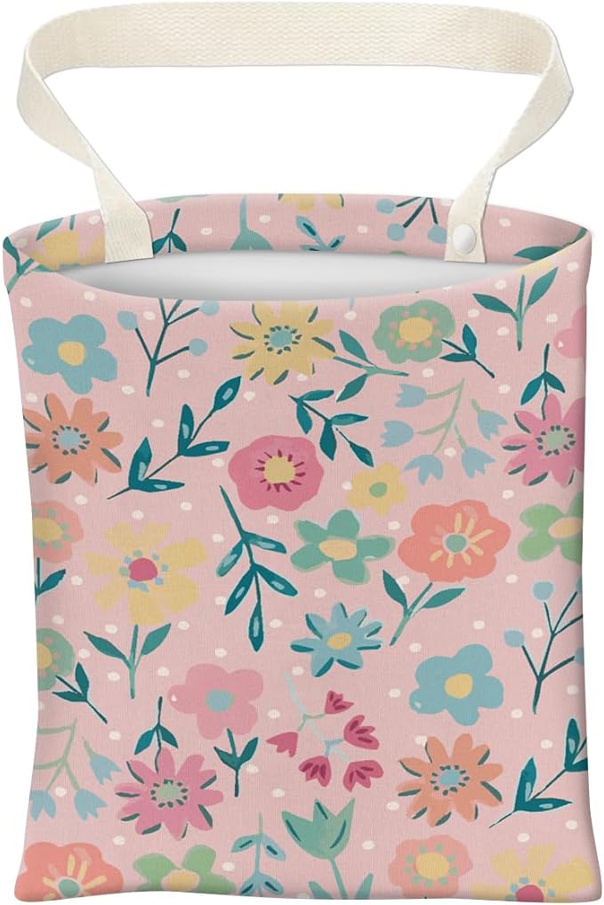 Car Trash Can, Cute Car Trash Bag, Hanging Car Organizer and Storage Bag, Trash Bin for Car Accessories, Vehicle, Travelling, Camping Cute Pink Flower