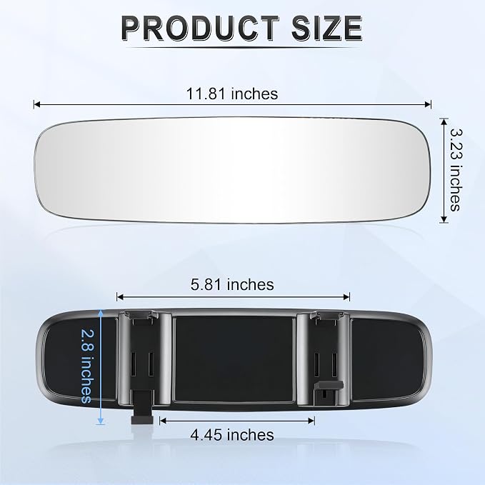 Frameless Rear View Mirror, Universal 11.81'' (300mm), Wide Angle Panoramic Convex Rearview Mirror, Clip-on to Original to Eliminate Blind Spot for Cars SUV Trucks