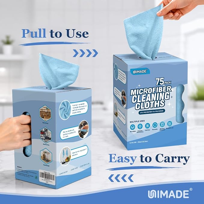 Microfiber Cleaning Cloth, 75 Sheets Microfiber Towels for Cars Commercial Grade Washcloths Lint-Free Bulk Shop Towel Cleaning Rags for Household Restaurant Garage Housekeeping, 11"x 9", Blue