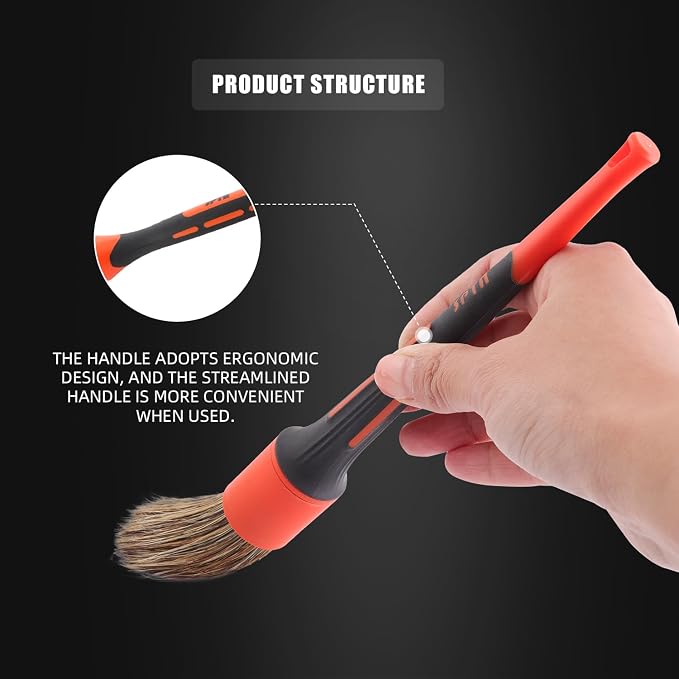 Car Detailing Brush Set, 5 Pack V2.0 Soft Boar Hair Auto Detail Brush Kit with Drill Adapter, for Automotive Interior Exterior Dashboard Engine Bay Seat Leather, Can be Used in Electric Drills