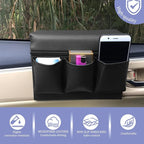 Car Window Armrest Storage Box, Multifunctional Leather Door Side Organizer with Pockets, Comfortable Automotive Interior Arm Elbow Rest Pad Storage Bag, Universal for Vehicles (Black)