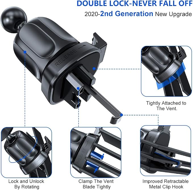 Upgraded-2nd Generation Universal Phone Holders for Your Car, Hands Free Air Vent Car Phone Holder Mount Compatible with iPhone 16/15/14/13/12/11 Series and All Phones