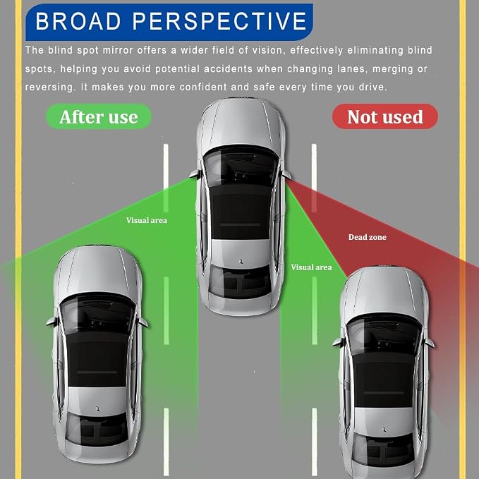 2PCS Blind Spot Mirror, Rear View Mirror Accessories, 2" Round HD Glass Convex 360° Wide Angle Rear View Mirror with ABS Housing, Adjustable Adhesive Side Rearview for Most Vehicles (Silver)