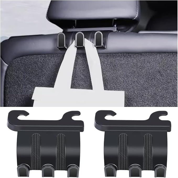 2Pcs Hooks for Tesla Rear Trunk Hooks Headrest Storage Hangers Car Trunk Organizer for Purse Groceries Hooks for Tesla Model Y RearSeat