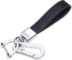Genuine Leather Car Keychain,Universal Heavy Duty Metal Key Chain Accessories,Car Fob Key Keychain Holder with 360 Degree Rotatable Snap Swivel and Anti-Lost D-Ring for Men Women(Black)