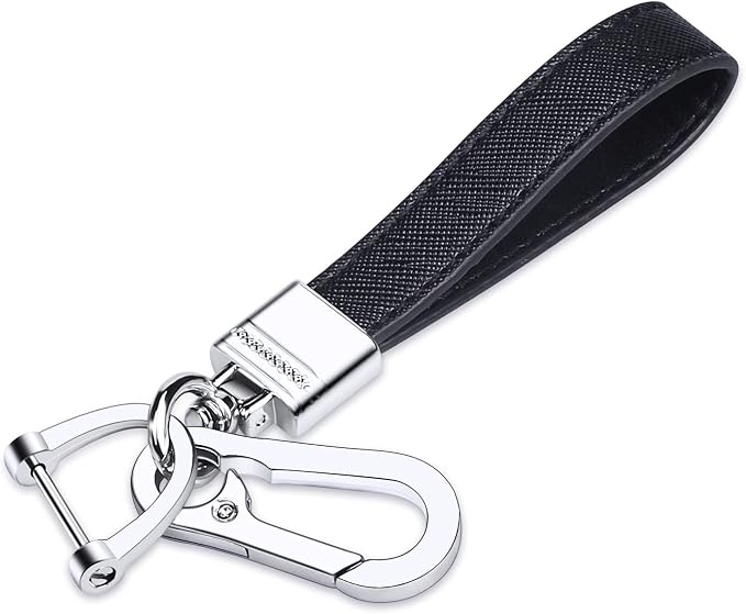 Genuine Leather Car Keychain,Universal Heavy Duty Metal Key Chain Accessories,Car Fob Key Keychain Holder with 360 Degree Rotatable Snap Swivel and Anti-Lost D-Ring for Men Women(Black)