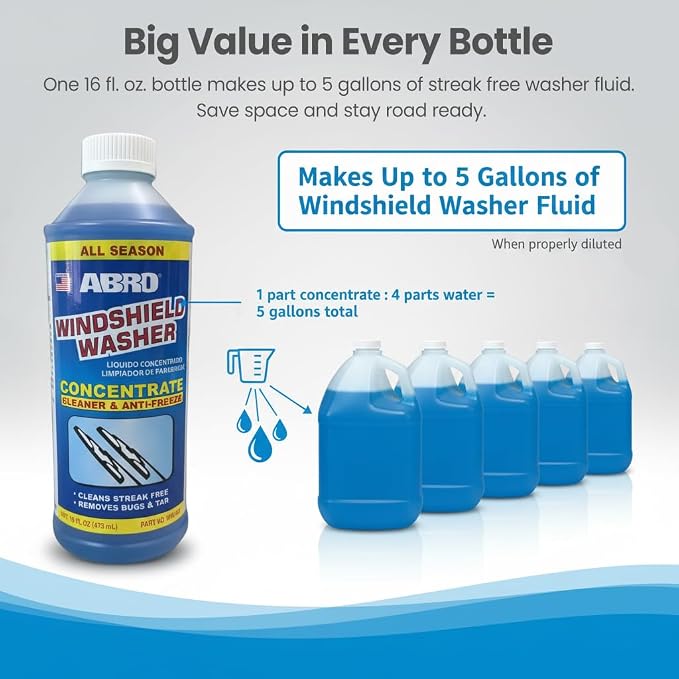 Windshield Washer Concentrate - 473ml, 2-in-1 All-Season Cleaner & Anti-Freeze, Up to -25°F (-31.5°C) Freeze Protection, Streak-Free Cleaning, Bug and Tar Removal