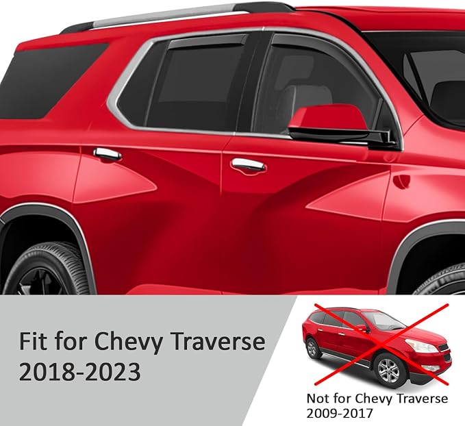 Voron Glass in-Channel Extra Durable Rain Guards for ChevyTraverse 2018-2023, Window Deflectors, Vent Window Visors, 4 Pieces - 220118