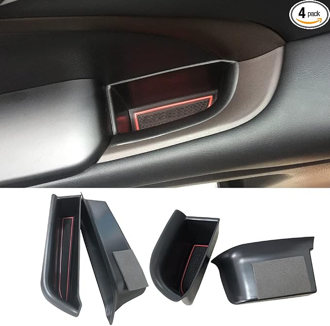 4pcs Door Side Storage Box Compatible with Highlander 2014 2015 2016 2017 2018 2019 Armrest Phone Container Door Organizer Handle Pocket ABS Tray Insert Glove Pallet