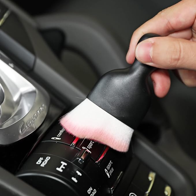 Car Interior Detailing Brush,Soft Bristle Cleaning Brush Car Detailing Brush Dusting Brush,Car Interior Cleaning Tool,Auto Detail Brush Car Dash Duster Brush (Black&Pink)