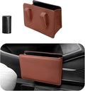 Yourkar Car Trash Can, Foldable Waterproof Leather Car Garbage Organizer Holder, Automotive Mini Dustbin Container with One Roll Trash Bag, Universal Interior Car Accessories (Brown)