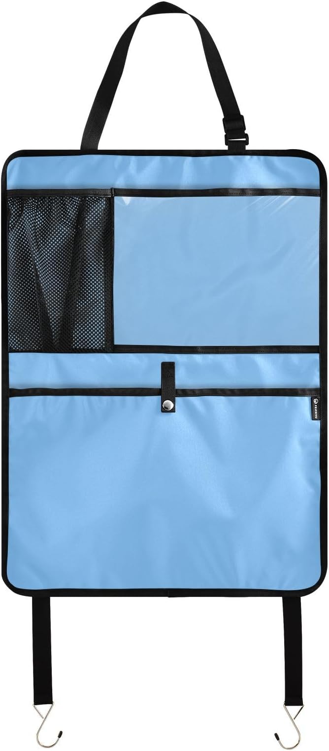 Lake Blue Car Seat Organizer for Kids Backseat Kick Mat with Adjustable Strap Back Seat Protector for SUV Cars Vehicle 2 Pcs