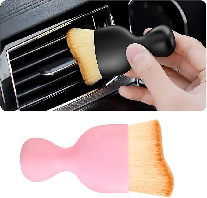 Car Interior Detailing Brush, Auto Soft Hair Cleaning Brushes, Curved Dirt Dust Collectors, Removal Tool for Dashboard Air Conditioner Vents Leather, Scratch Free (Pink/1PCS)