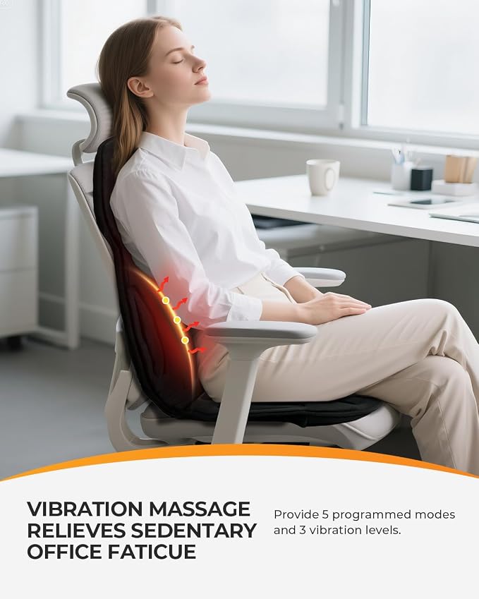 Back Massager with Heat, Vibration Massage Chair Pad, Heated Seat Cushion for Desk Workers, Office Chairs, Couches & Recliners, 8 Motors, 4 Zones, 4 Timer, Gifts for Men Women, Vibration Only