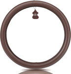 Haokay Heavy Duty Pure Cowhide Steering Wheel Cover, Genuine Leather Steering Cover Brown Leather Steering Wheel Cover with 15 Inches Universal Fit (Brown-1)