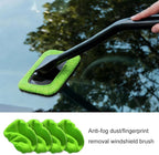 Car Windshield Cleaning Tool, Microfiber Vehicle Window Cleaner with 5 Washable Reusable Cloth Pad & 1 Spray Bottle, Automotive Glass Wiper Cleaning Kit Accessories, Universal Fit (Green)