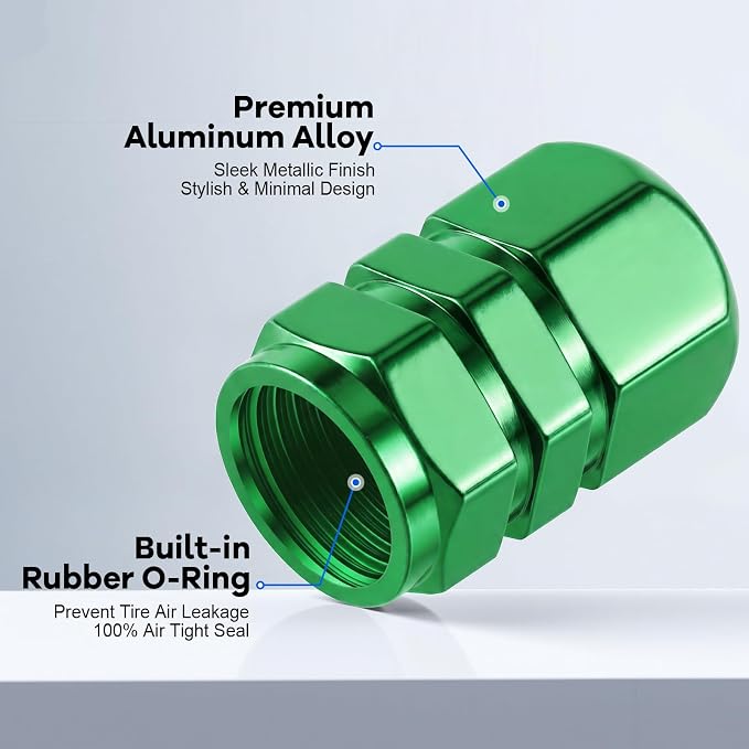 Car Tire Valve Stem Caps, 12pcs Air Caps Cover, Universal for Cars, SUVs, Bike, Trucks and Motorcycles-Green