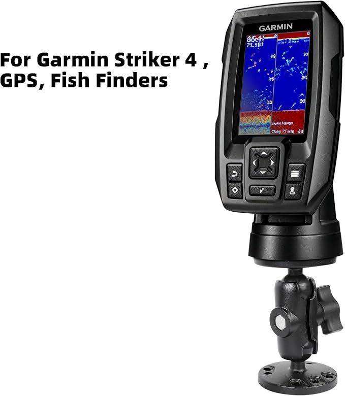 Aluminum 1" Ball Fish Finder Mount for Garmin Striker 4 / Plus 4 / Vivid 4cv, AMPS Hole Round Plates for RAM Mounts/GPS/Boats/Vehicle, T-Bolt Attachment for Track Systems, Lowrance, Humminbird